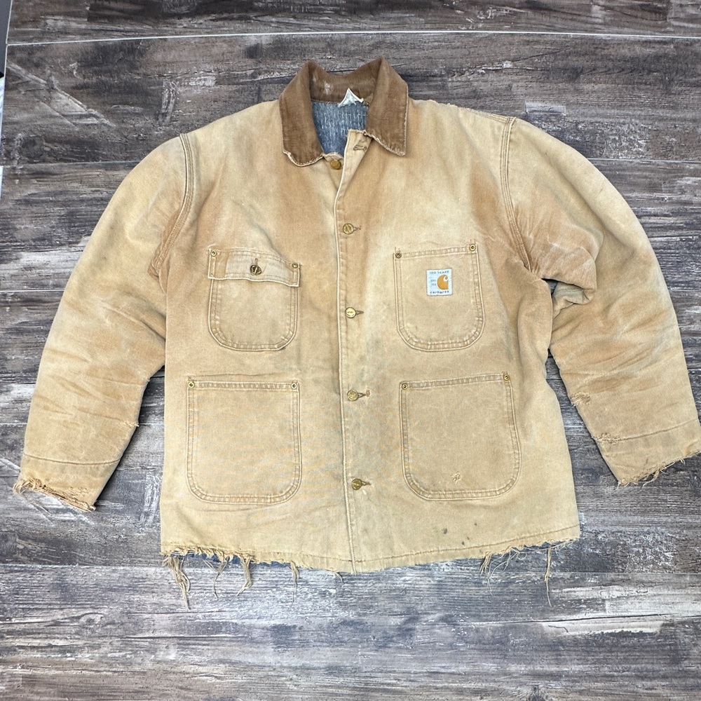 Vintage Carhartt 100 Year Chore Coat Distressed Work Jacket Made in USA XL